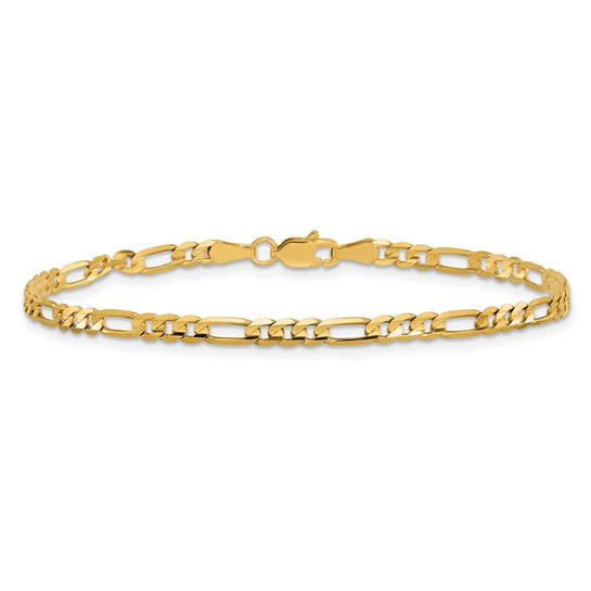 Pulsera Figaro plana de 10 quilates y 3 mm - Image 3