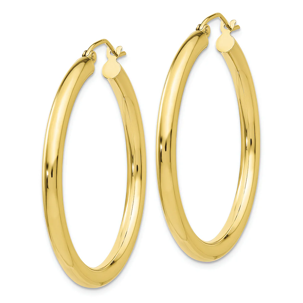 Pendientes de aro de tubo de 3 mm pulidos de 10 quilates - Image 2