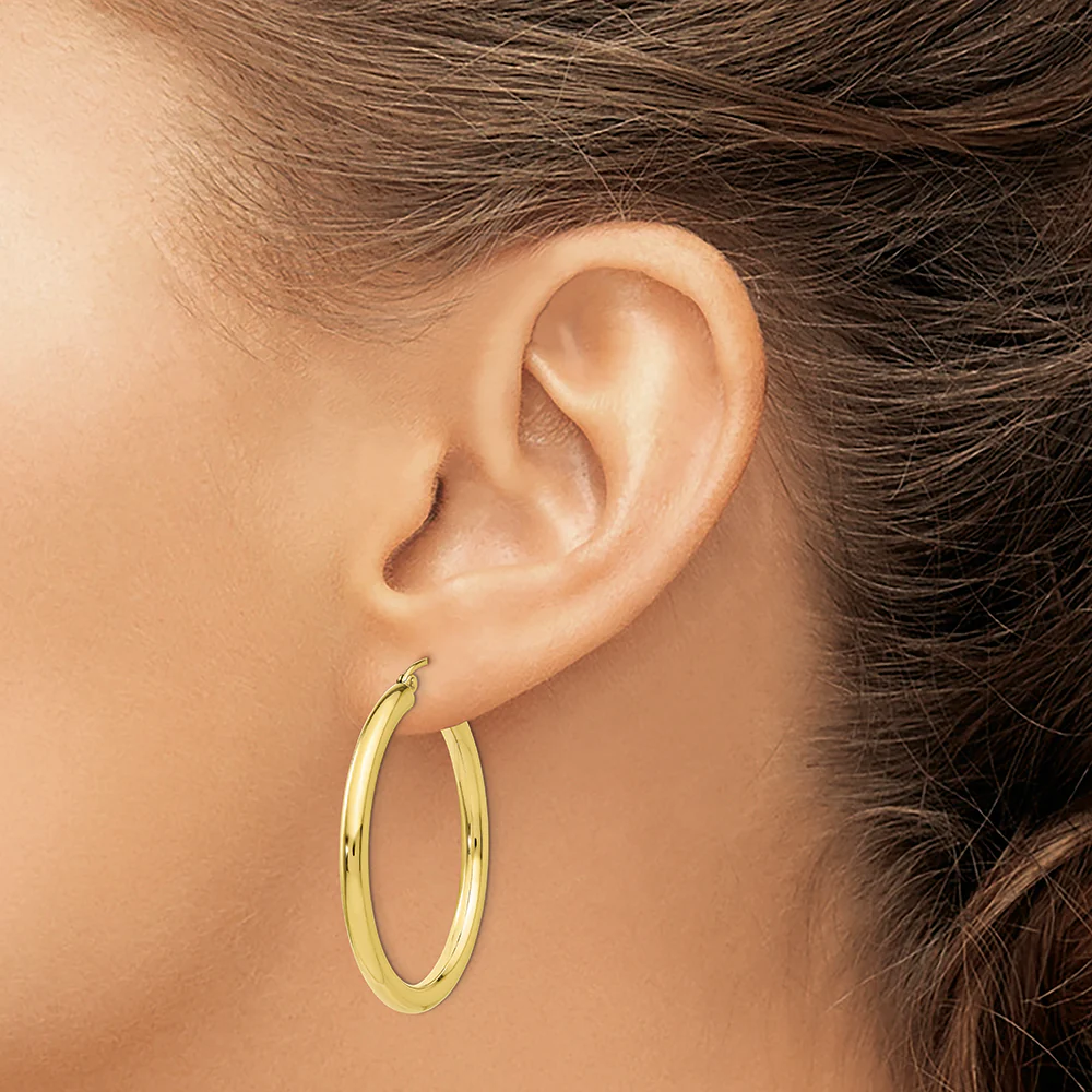 Pendientes de aro de tubo de 3 mm pulidos de 10 quilates - Image 3