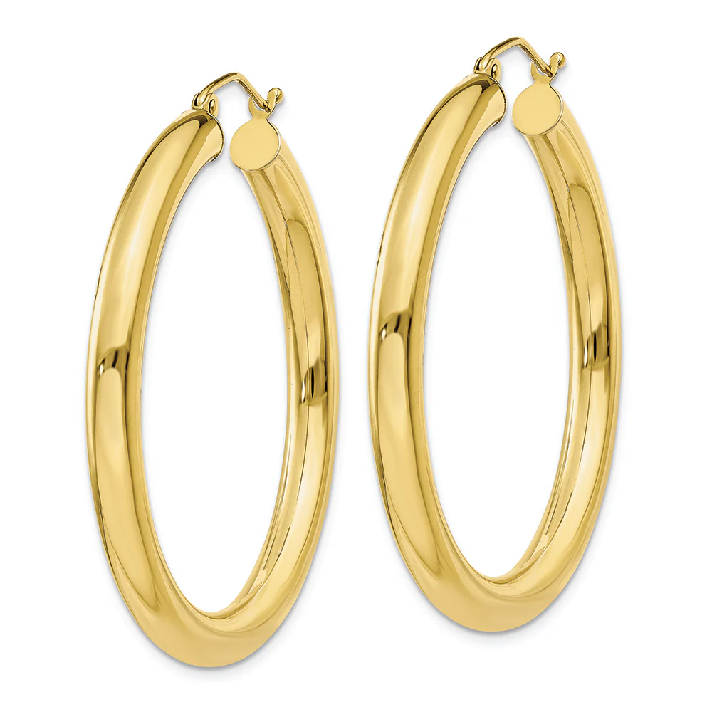 Pendientes de aro de tubo de 4 mm pulidos de 10 quilates - Image 2