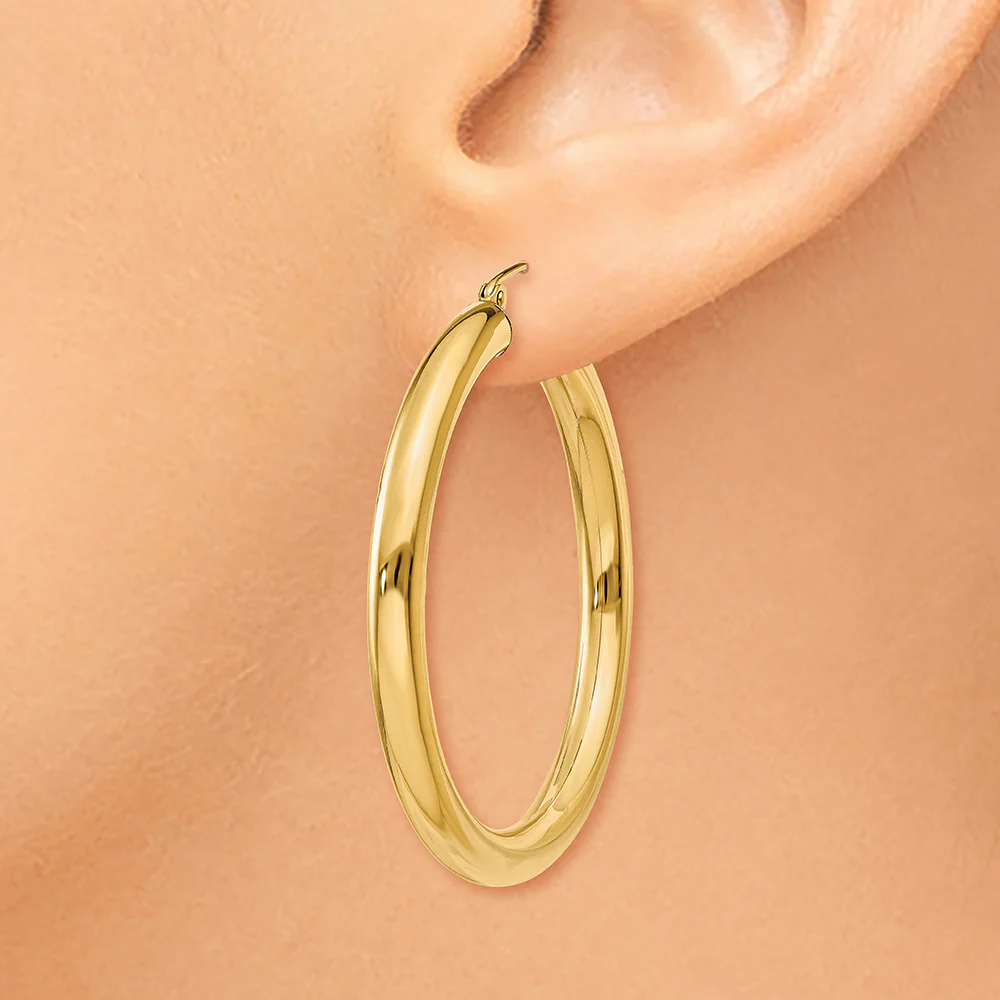 Pendientes de aro de tubo de 4 mm pulidos de 10 quilates - Image 3