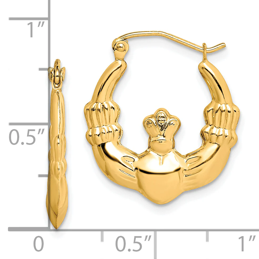 Pendientes de aro Claddagh pulidos de 10 quilates - Image 2