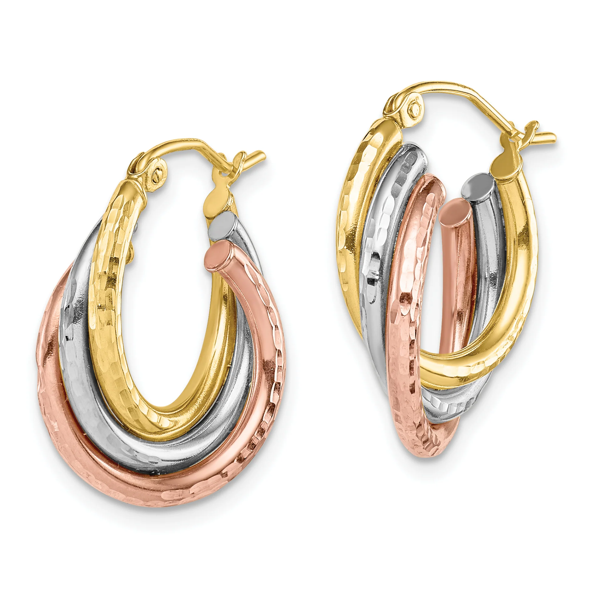 Aretes de Aro Triples con Talla de Diamanteen Oro Tricolor de 10k - Image 2