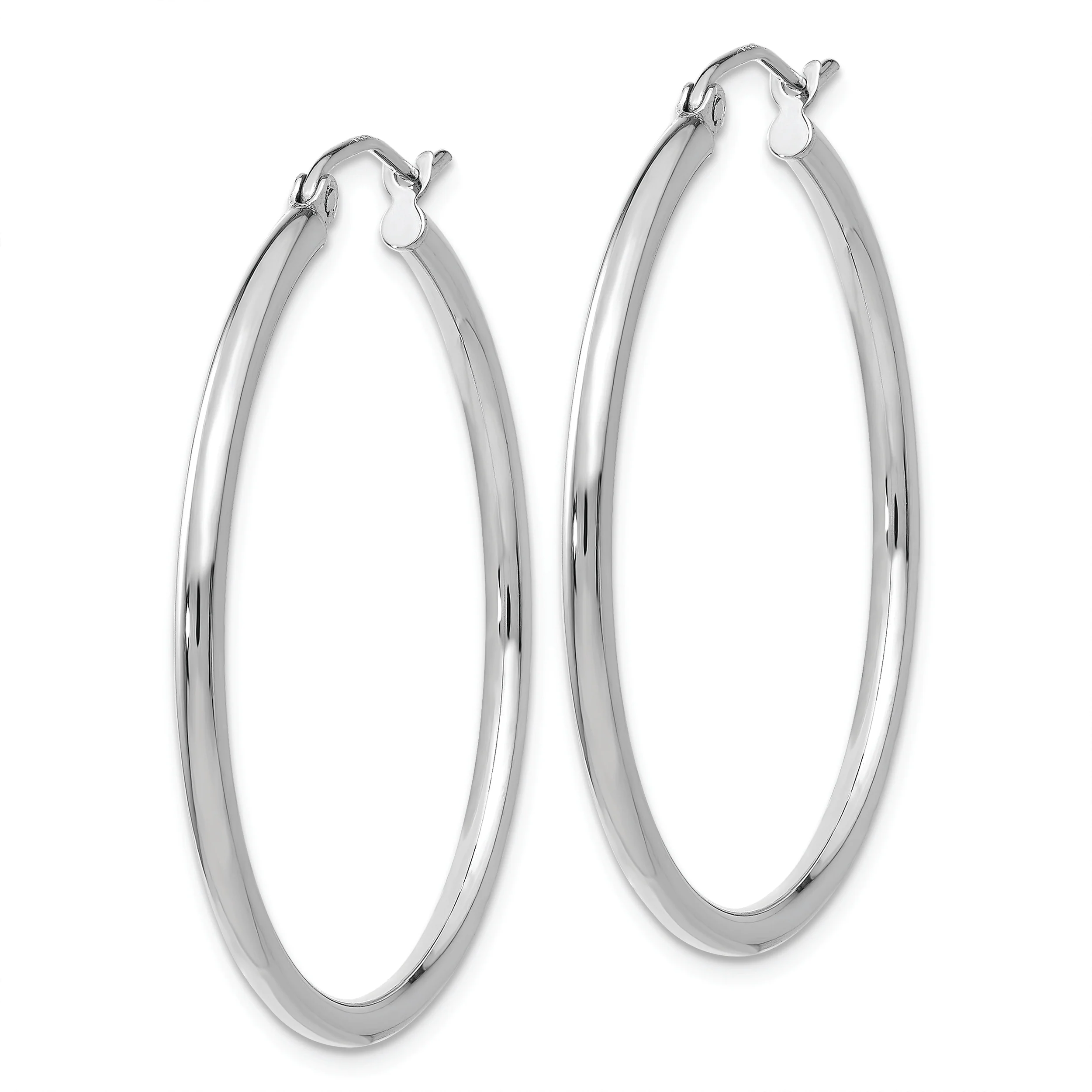 Pendientes de aro de tubo de 2 mm pulido en oro blanco de 10 quilates - Image 2