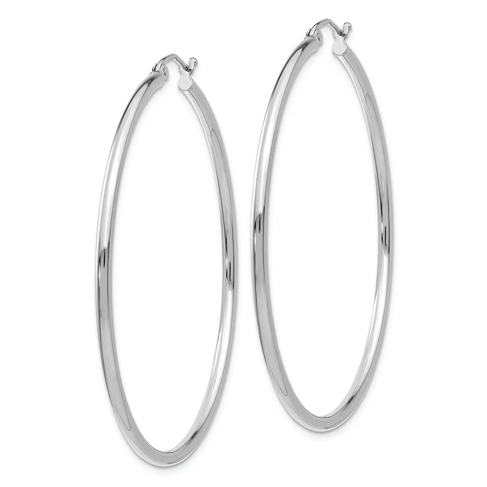 Pendientes de aro de tubo de 2 mm pulido en oro blanco de 10 quilates - Image 2