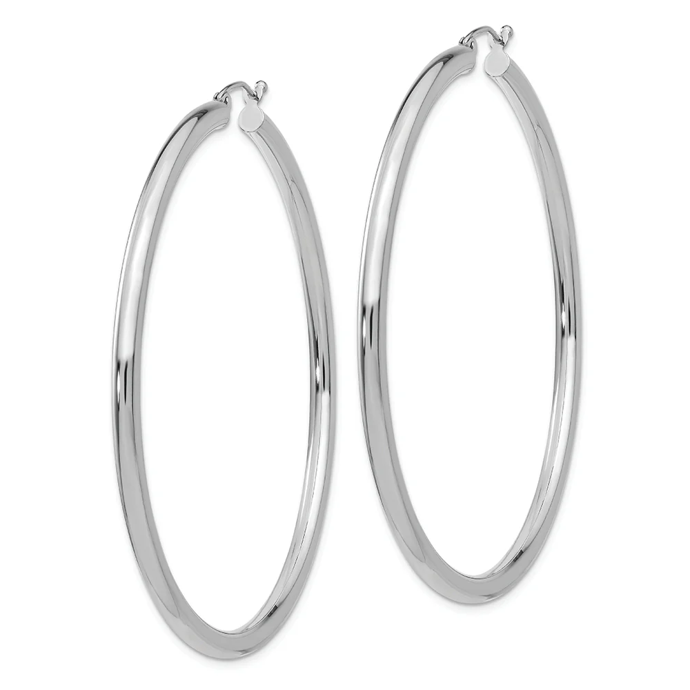 Pendientes de aro de tubo de 3 mm pulido en oro blanco de 10 quilates - Image 2