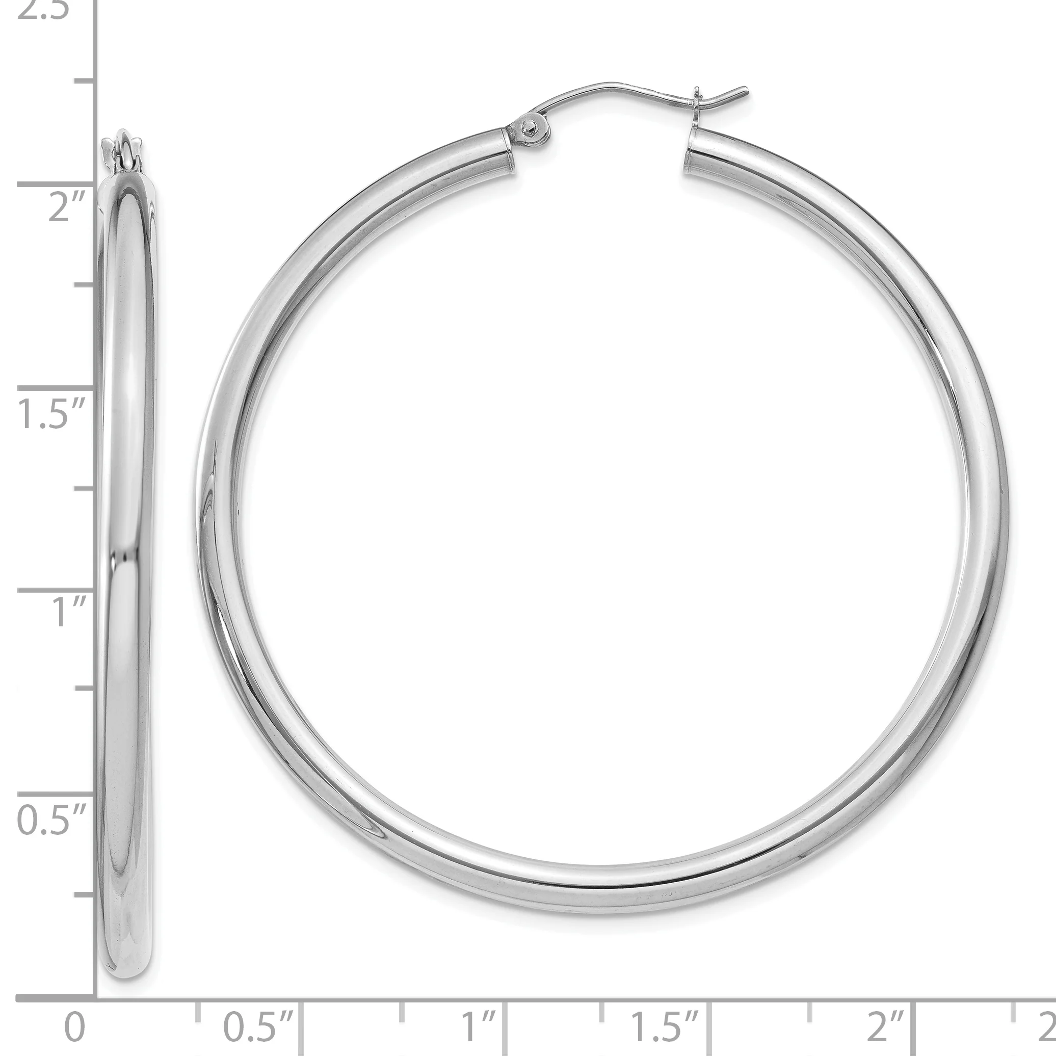Pendientes de aro de tubo de 3 mm pulido en oro blanco de 10 quilates - Image 3