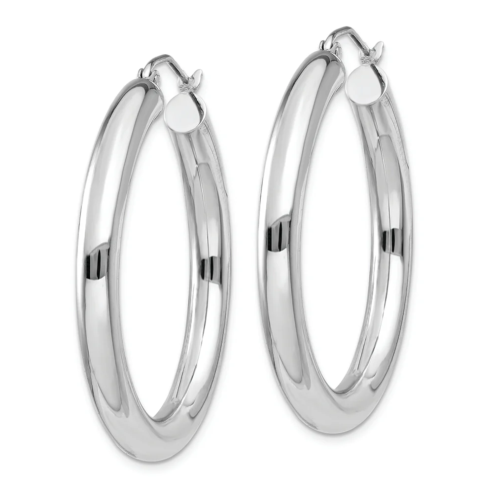 Pendientes de aro de tubo de 4 mm pulido en oro blanco de 10 quilates - Image 2