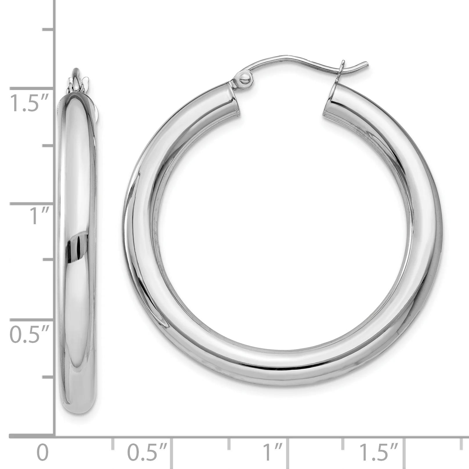 Pendientes de aro de tubo de 4 mm pulido en oro blanco de 10 quilates - Image 3