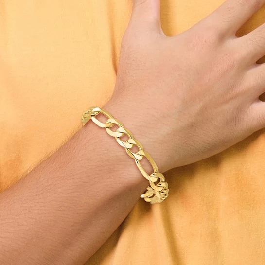 Pulsera Fígaro Plana de 14k y 10mm - Image 4