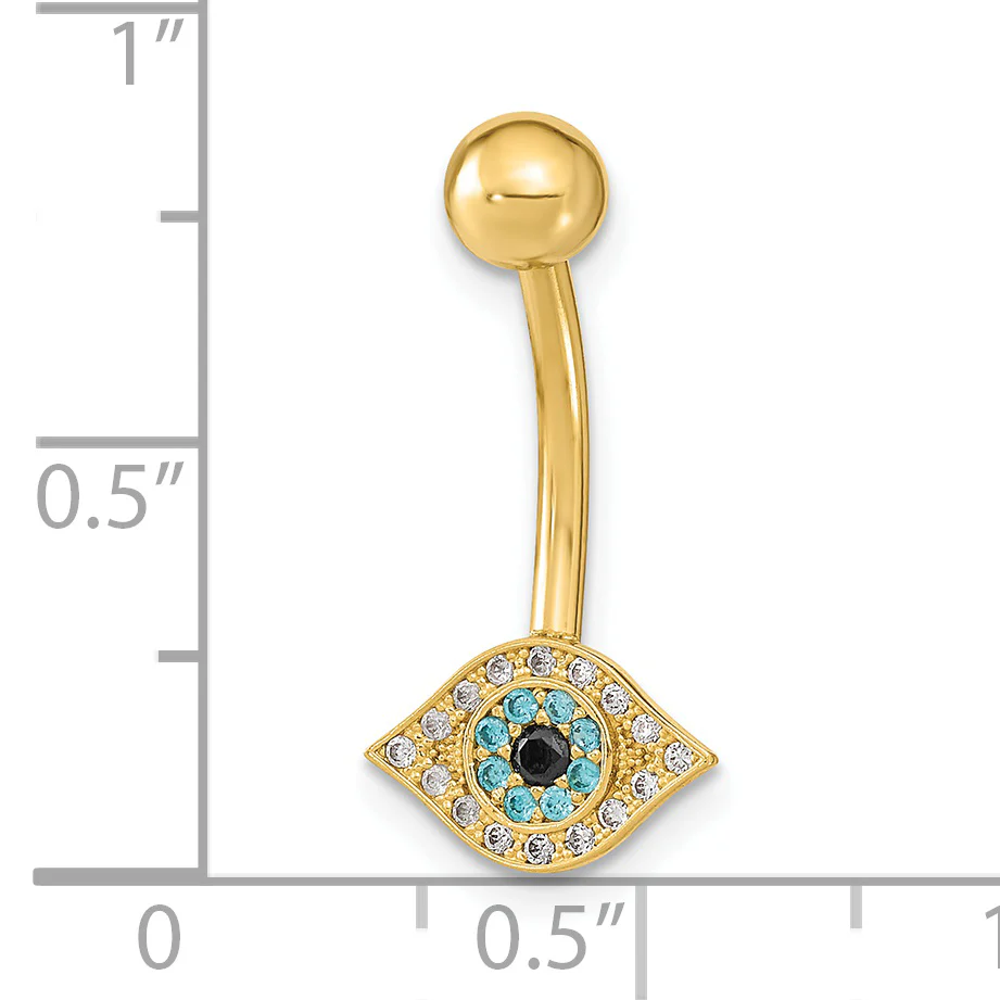 Anillo para Ombligo de Ojo Turco con Circonita Cúbica en Oro de 14k y Calibre 14 - Image 3