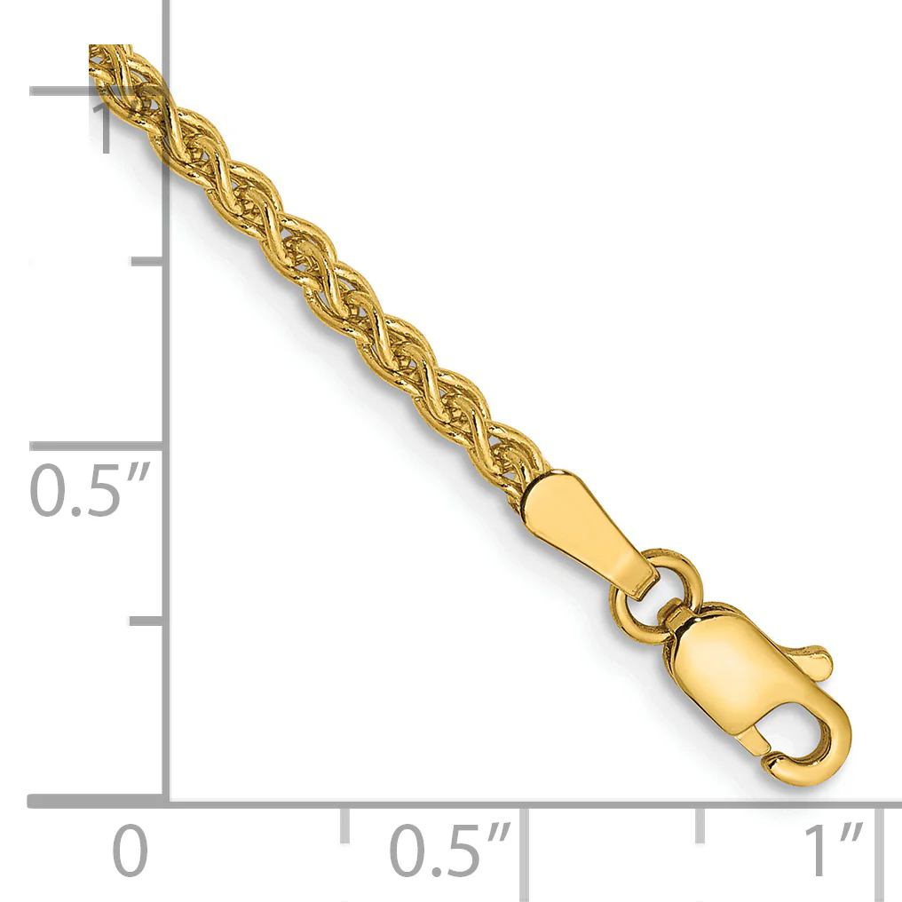 Pulsera 14K Oro Amarillo 7 pulgadas 1.7mm Spiga con Cierre de Langosta - Image 2