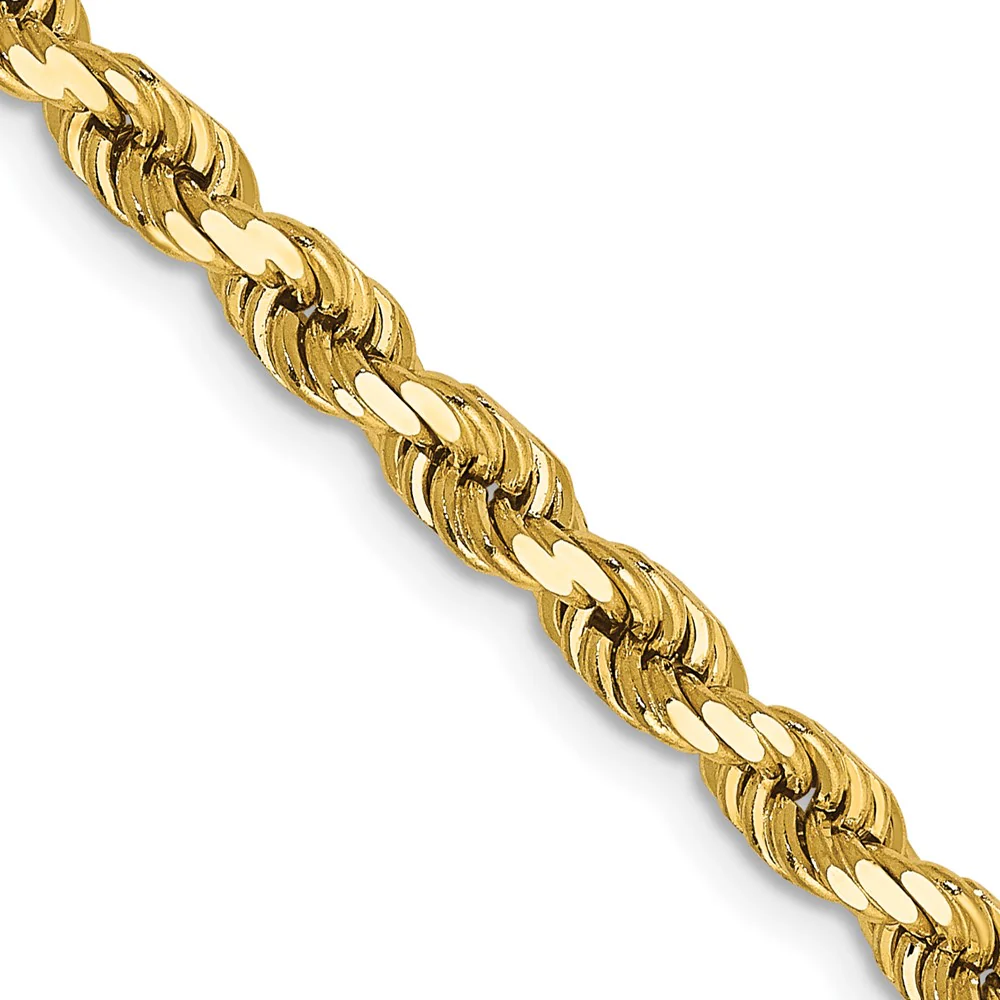 Cuerda con corte de diamante de 14 k y 4 mm con cadena con cierre de langosta