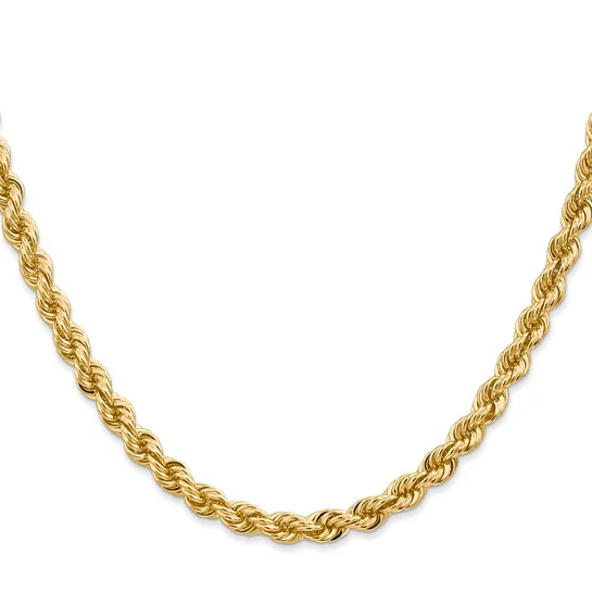 Cadena de Cuerda Regular de 14K, 22 Pulgadas, 5 mm con Broche Tipo Langosta