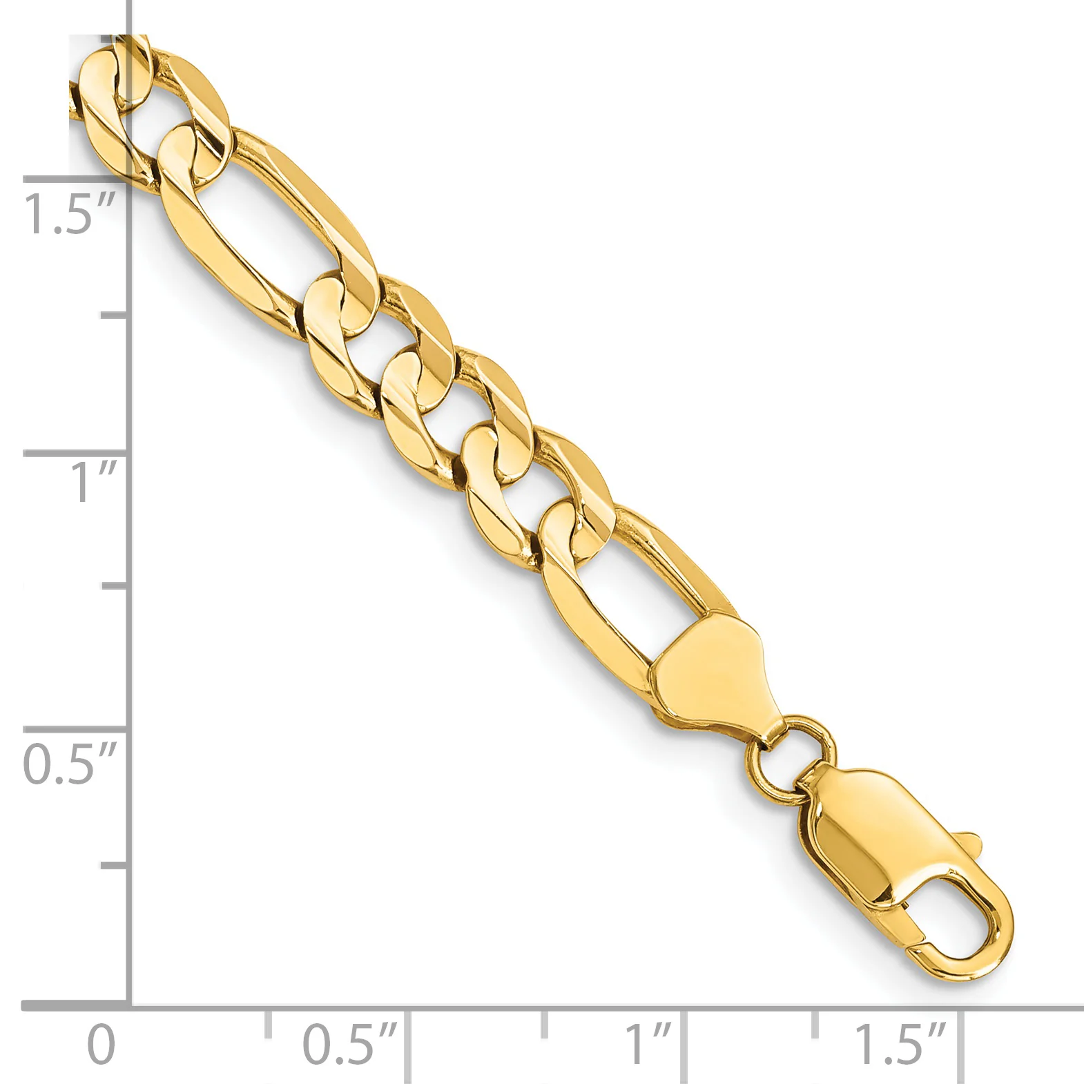 Pulsera Figaro abierta cóncava de 14k y 7,5 mm - Image 3