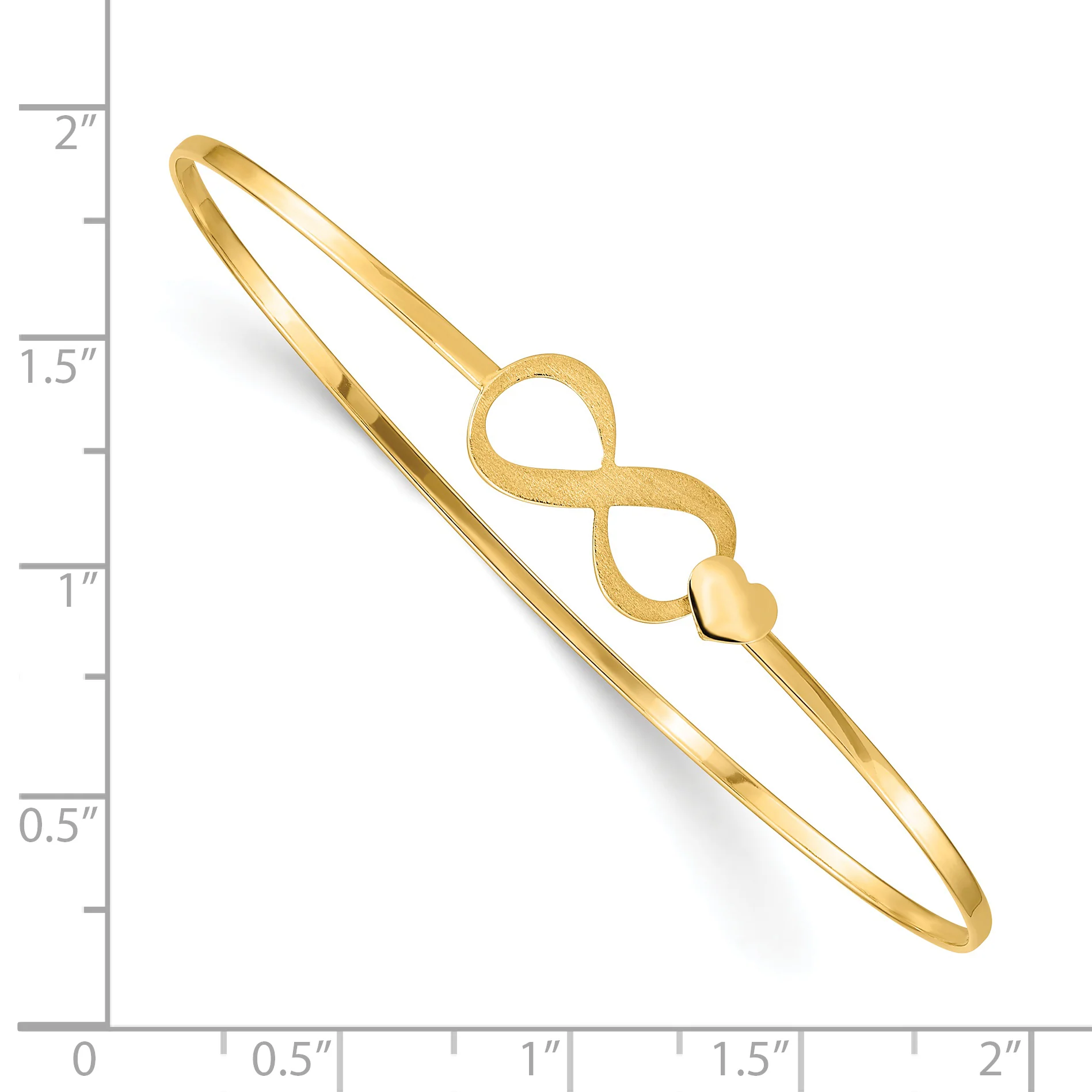 Pulsera Rígida Flexible de Oro Amarillo de 14k con Diseño de Corazón Infinito - Image 3