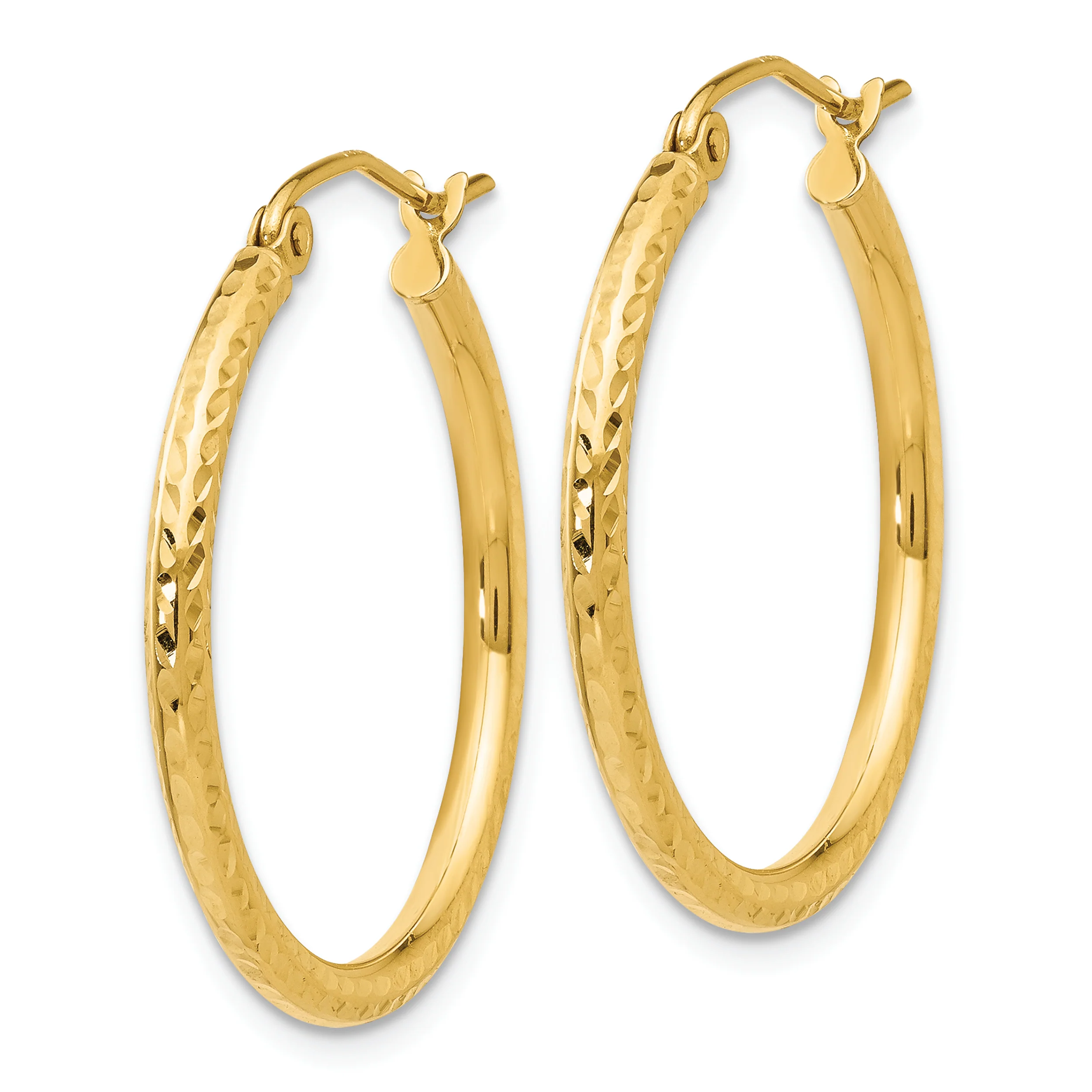 Aretes Tipo Argolla de Tubo Redondo de 2 mm con Talla de Diamante en Oro de 14k - Image 2