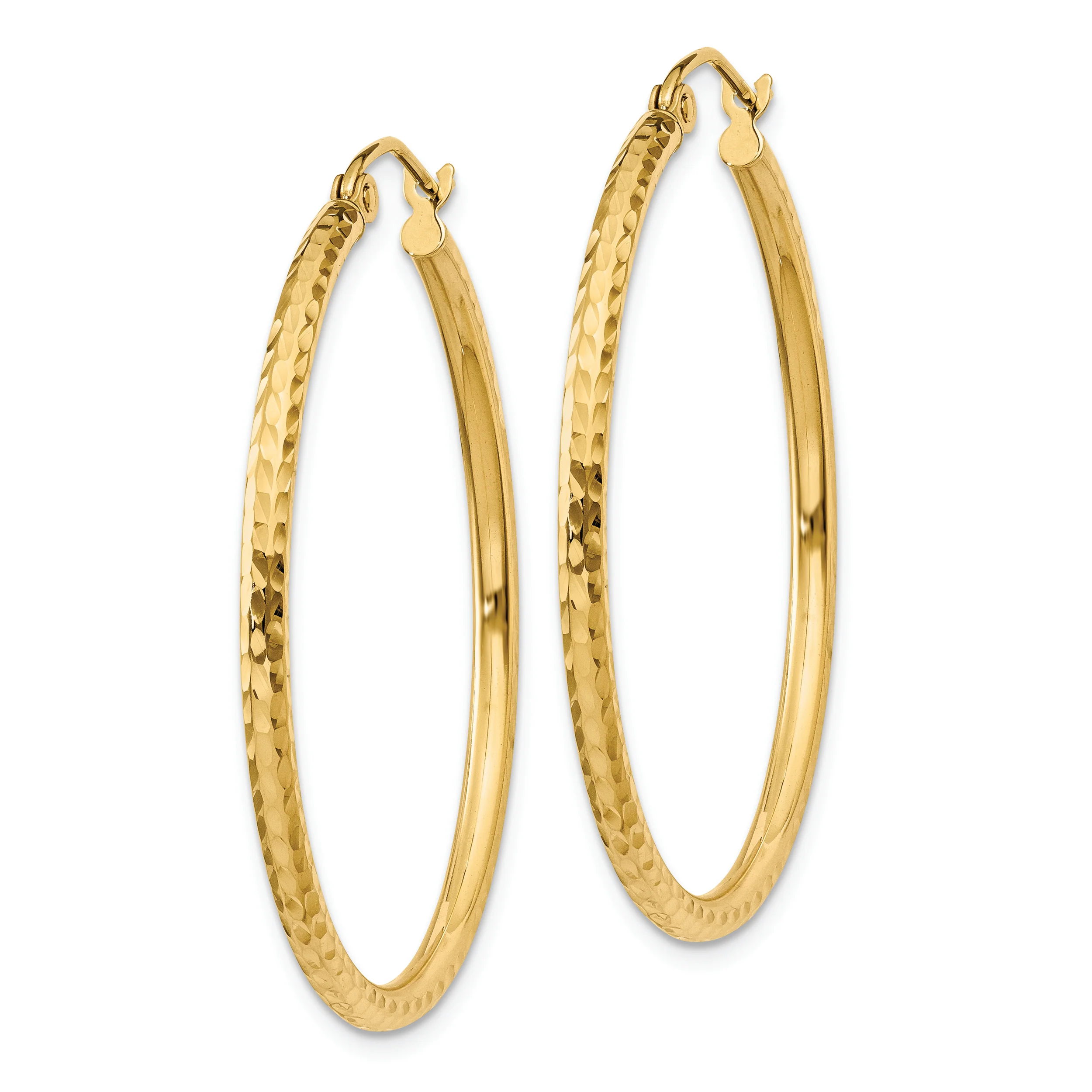 Aretes Tipo Argolla de Tubo Redondo de 2 mm con Talla de Diamante de 14k - Image 2