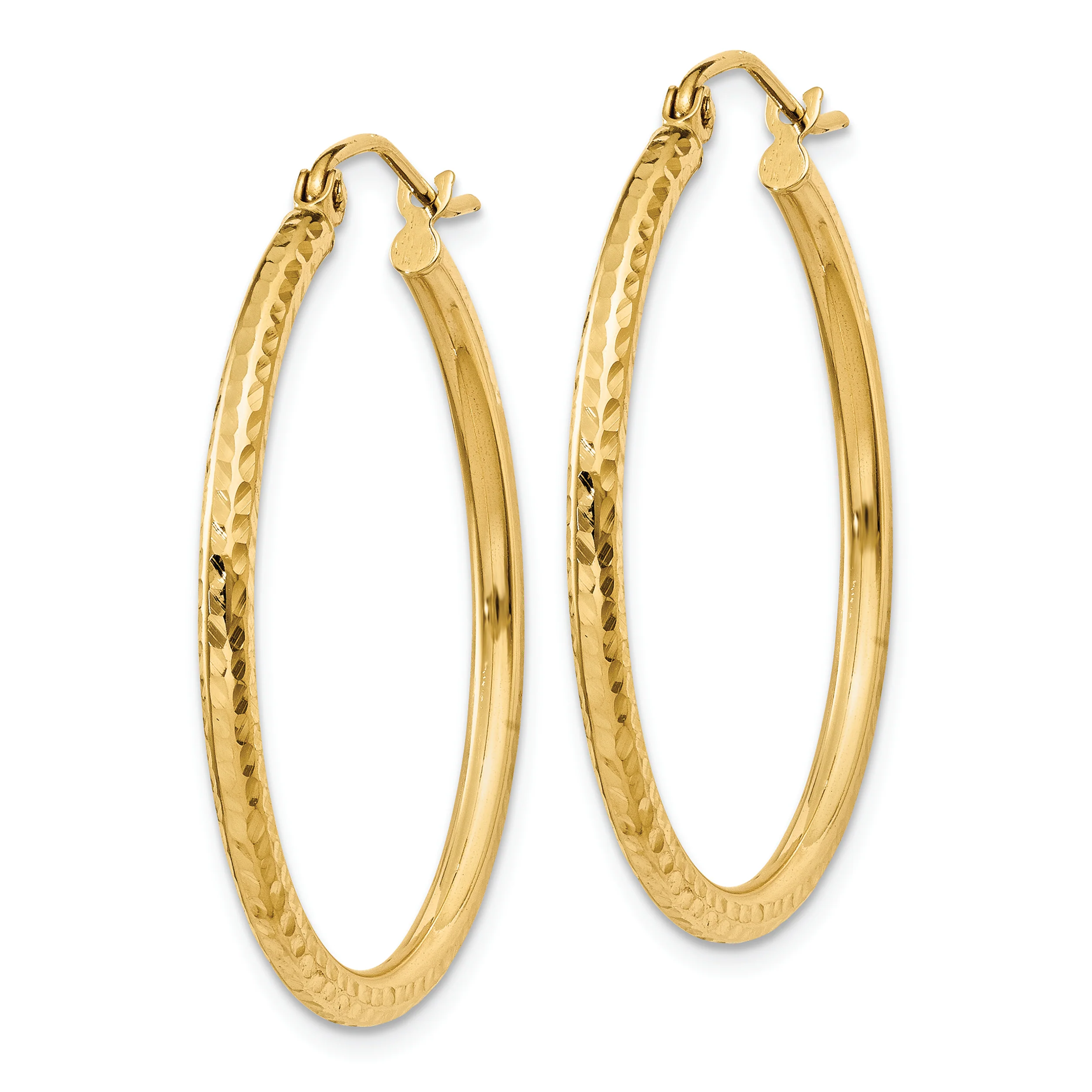 Aretes Tipo Argolla de Tubo Redondo de 2 mm con Talla de Diamante en Oro de 14k - Image 2