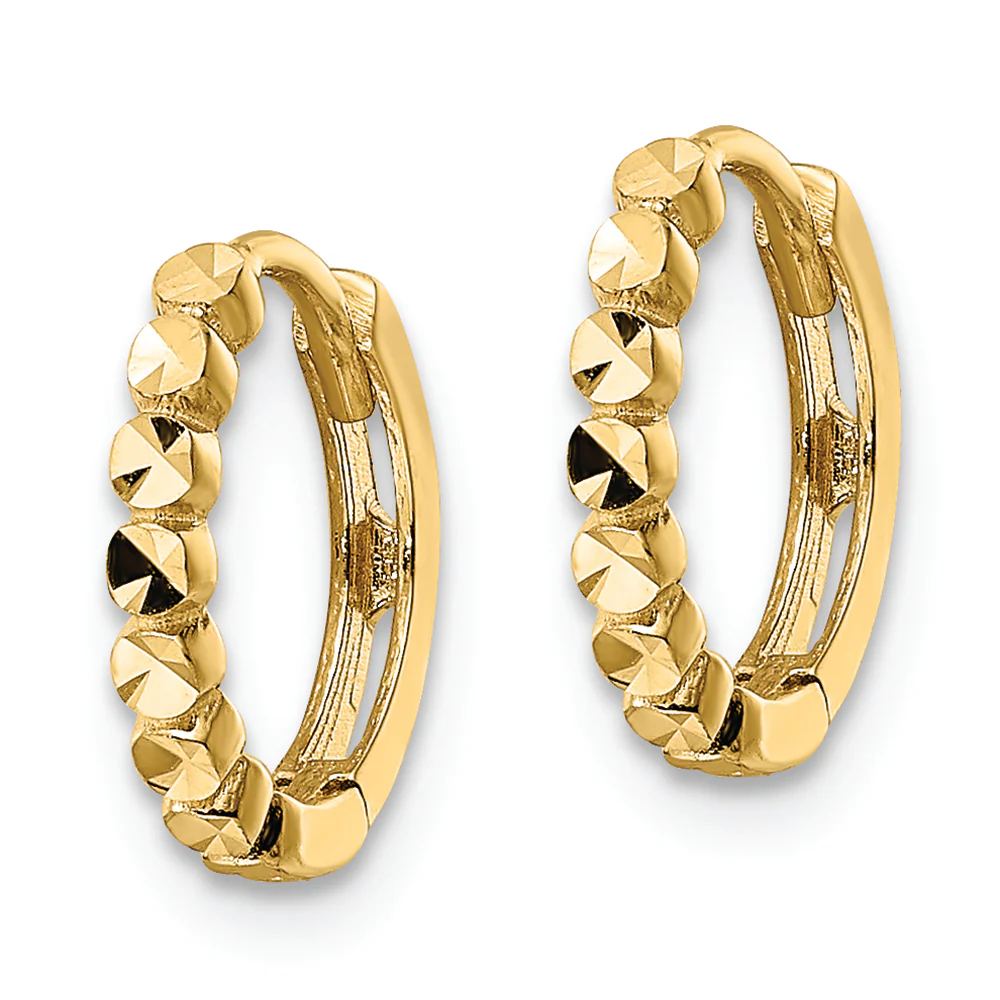 Pendientes de Aro con Bisagra en Oro Amarillo de 14k Corte Diamante de 2x12mm - Image 2
