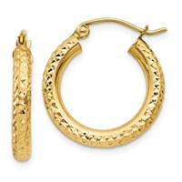 Aretes Tipo Argolla Redondos de 3 mm con Talla de Diamante de 14k
