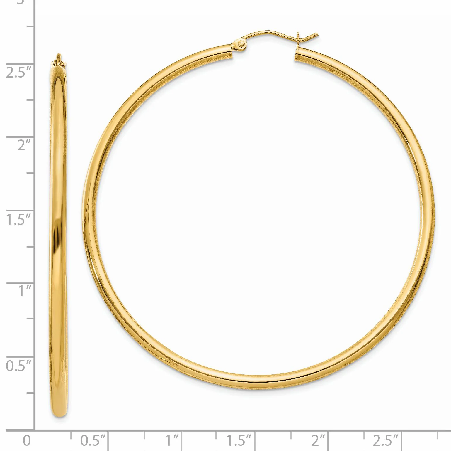 Aretes de Aro Tubulares Livianos de 2.5 mm en Oro Amarillo de 14K Pulidos - Image 3