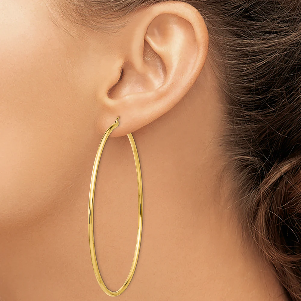 Aretes Tipo Argolla de Tubo de 2x75 mm Pulidos en Oro de 14k - Image 3