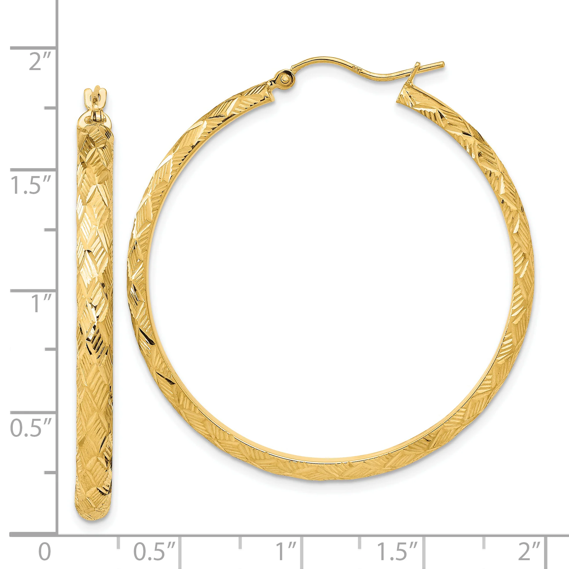 Aretes Tipo Argolla con Talla de Diamante Elegante, Pulidos y Texturizados en Oro de 14k - Image 3