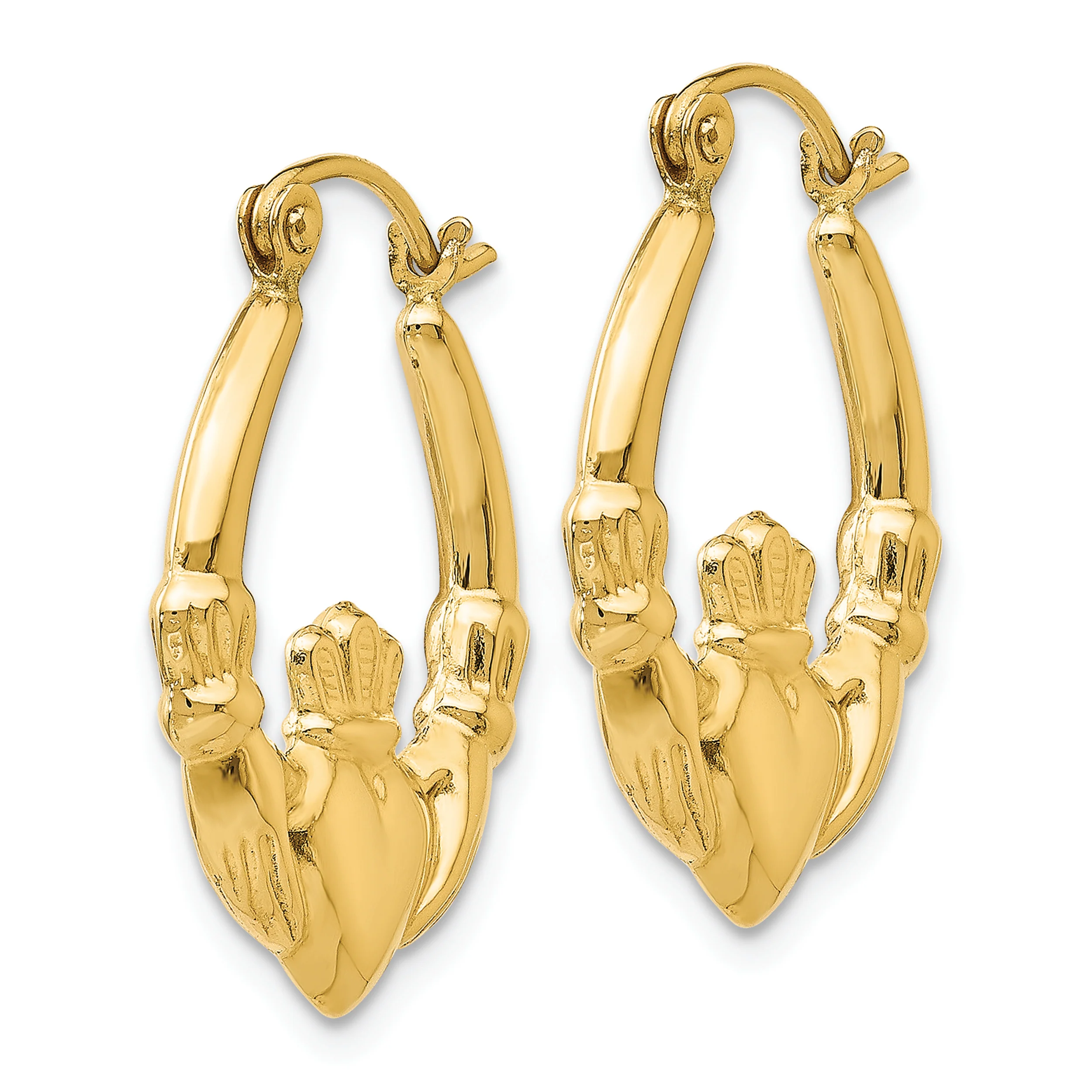 Aretes Tipo Argolla Claddagh Pulidos en Oro de 14k - Image 2