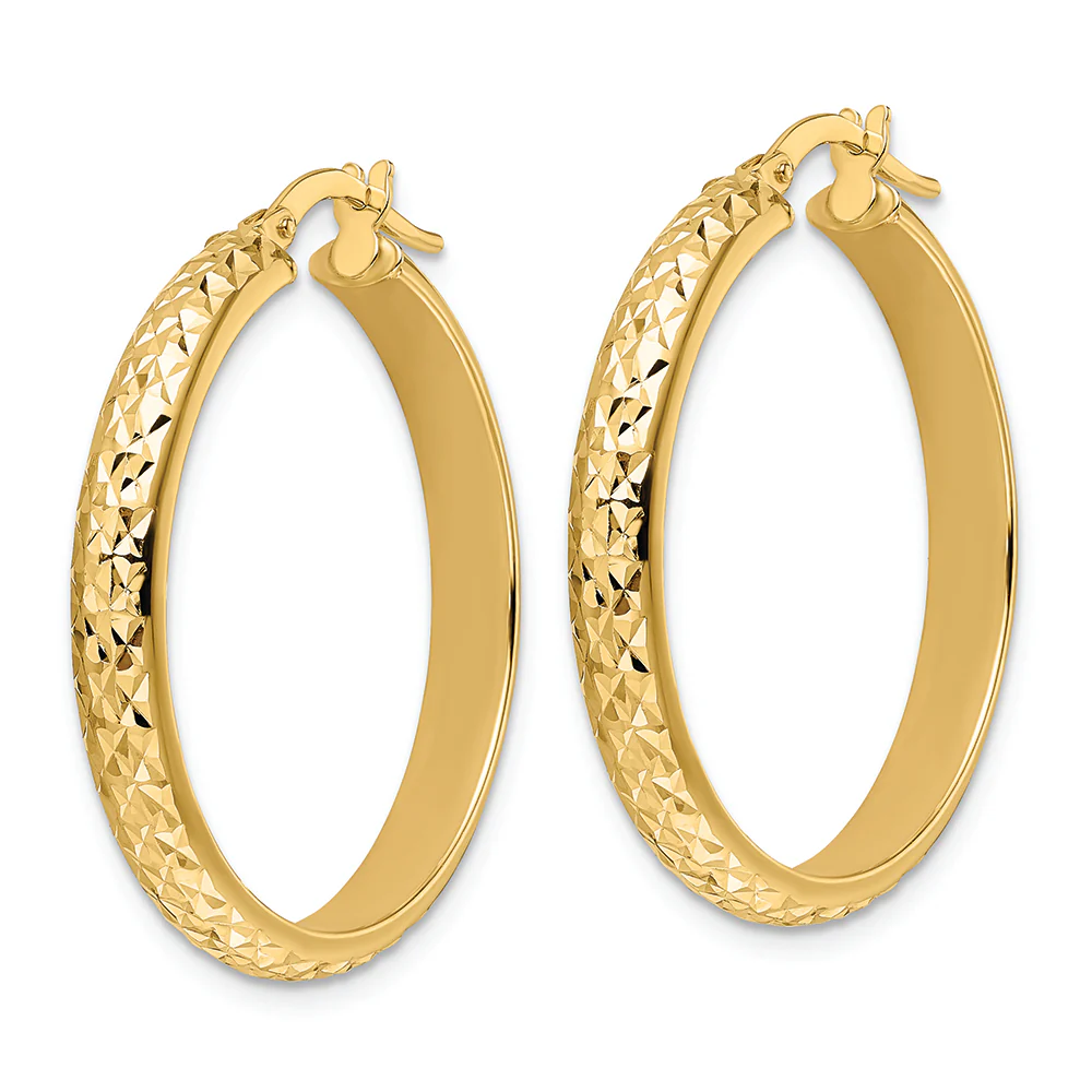 Aretes Tipo Argolla con Talla de Diamante Pulido en Oro de 14k - Image 2