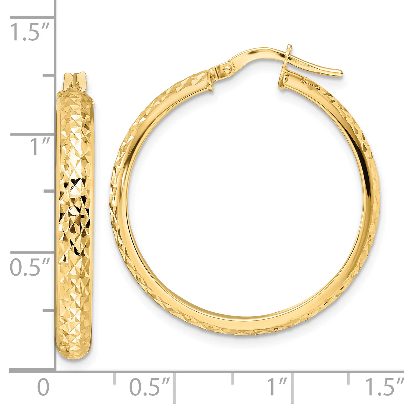 Aretes Tipo Argolla con Talla de Diamante Pulido en Oro de 14k - Image 3