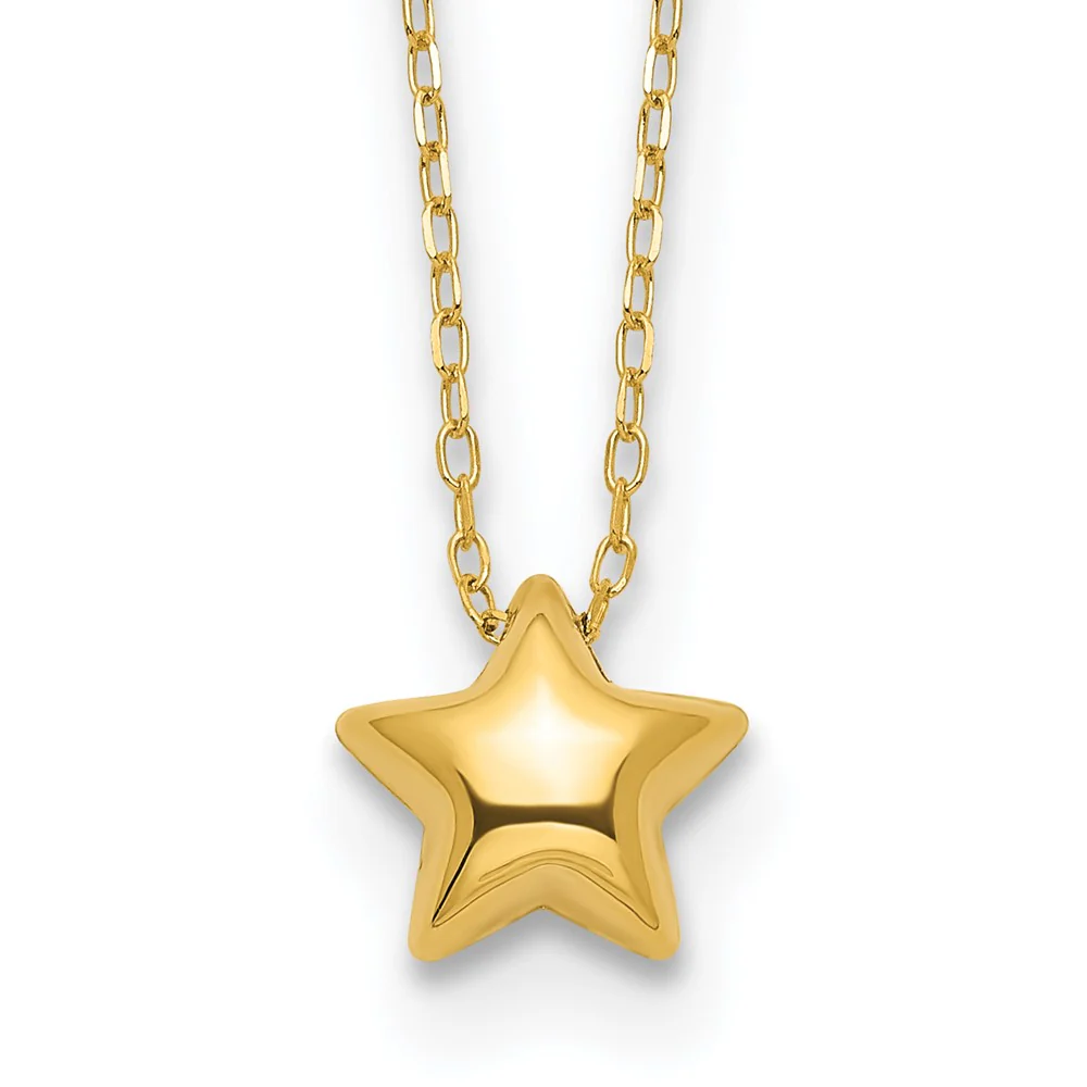Collar de Estrella Inflada Pulida de 14k - 16.5 pulgadas