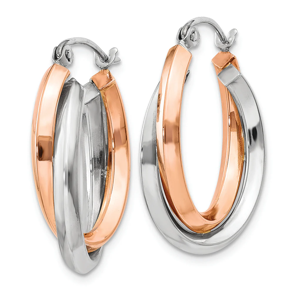Aros Ovalados de Tubo en Oro Rosa y Blanco de 14k Pulidos - Image 2