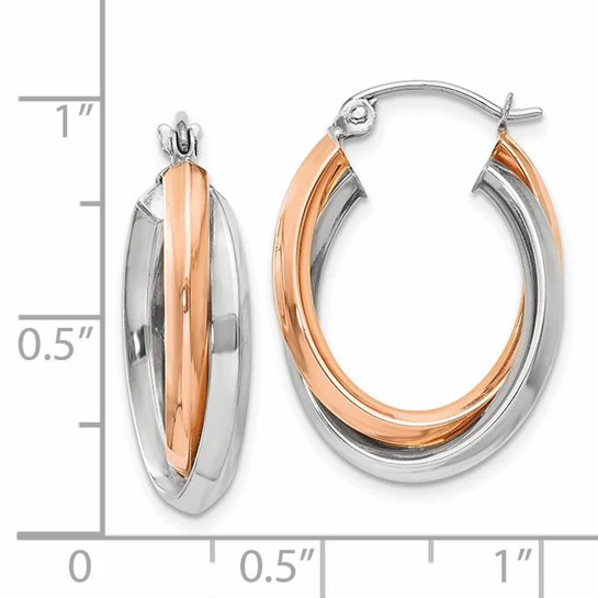 Aros Ovalados de Tubo en Oro Rosa y Blanco de 14k Pulidos - Image 4