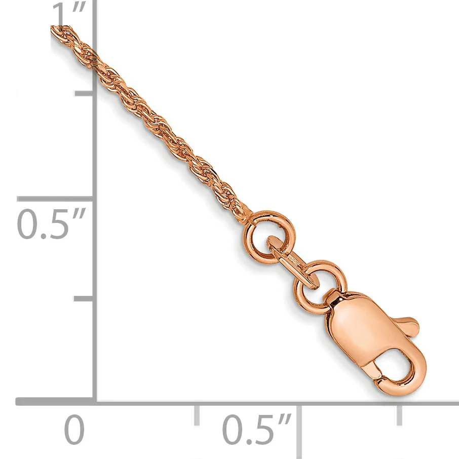 Pulsera de cuerda hecha a máquina D/C de 1 mm de oro rosa de 14 k - Image 2