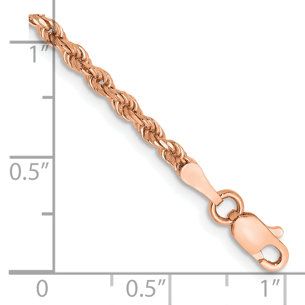 Pulsera de Cuerda D/C de 2,25 mm de oro rosa de 14 k con cierre de langosta - Image 2