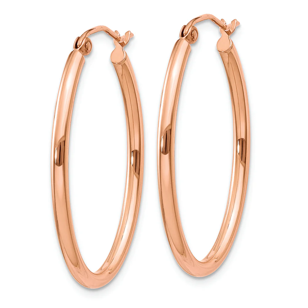Aretes Tipo Argolla Ovalados en Oro Rosa de 14k - Image 2