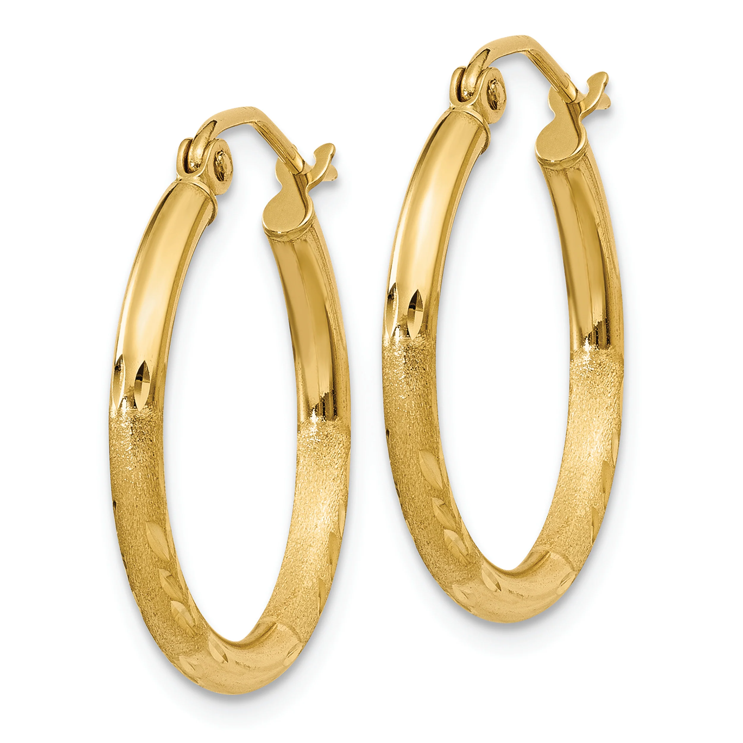 Aretes Tipo Argolla de Tubo Redondo de 2 mm con Corte de Diamante y Satén en Oro de 14k - Image 2