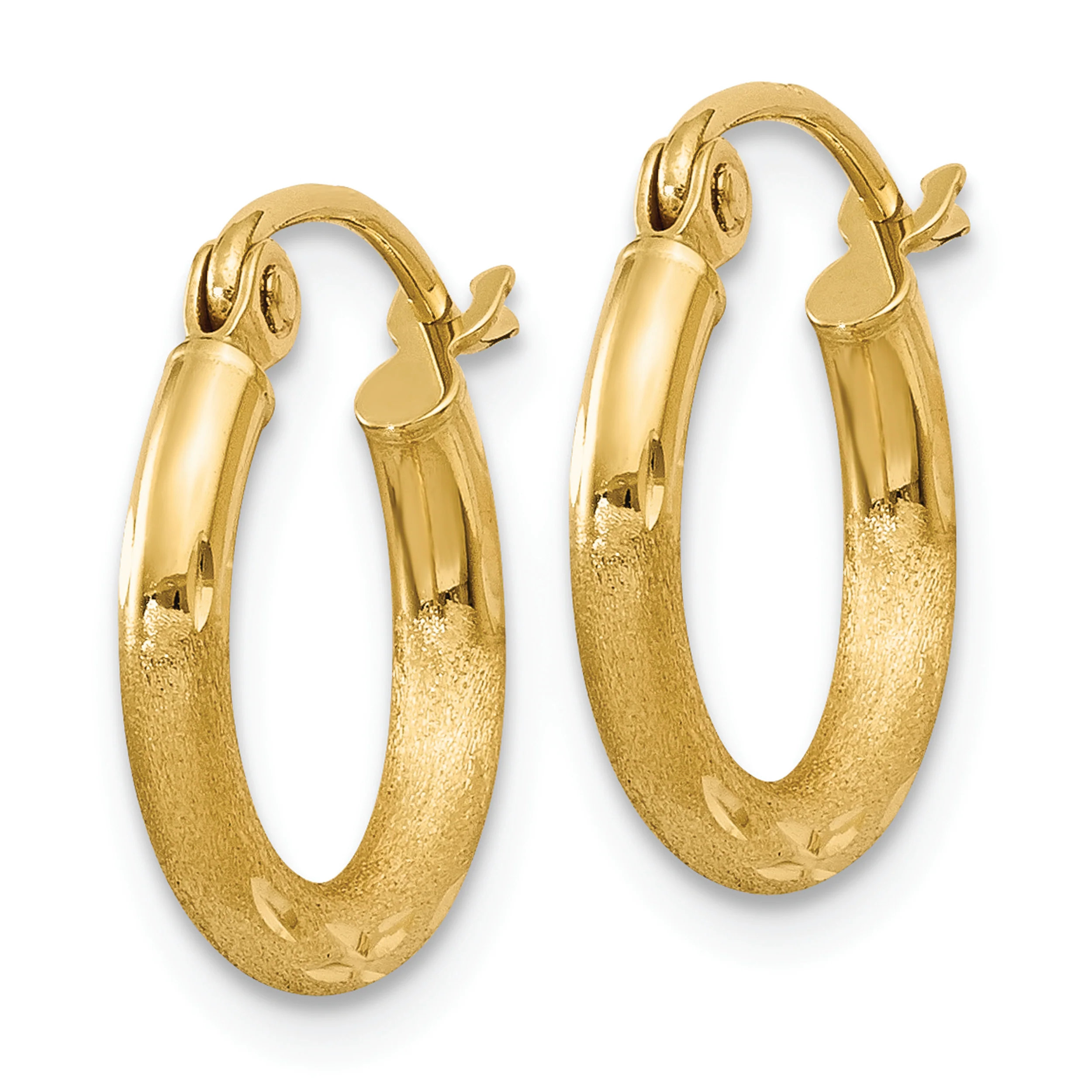 Aretes Tipo Argolla de Tubo Redondo de 2 mm con Corte de Diamante y Satén en Oro de 14k - Image 2