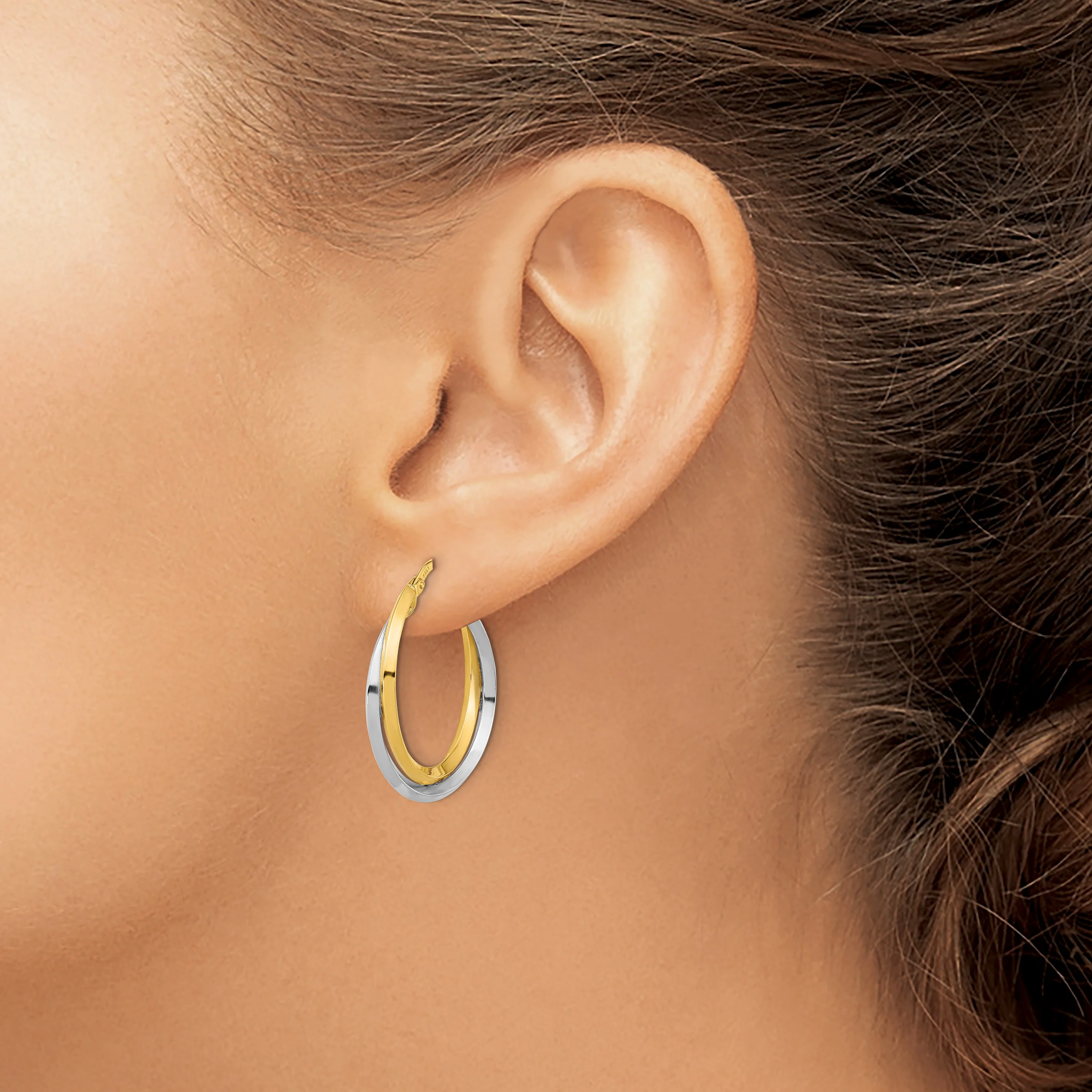 Aros Dobles Pulidos en Oro Bicolor de 14k - Image 3
