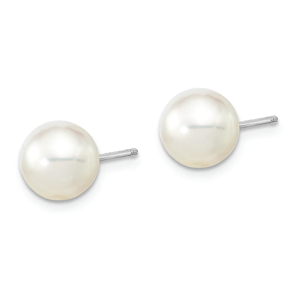 Pendientes de Poste 14K Oro Blanco con Perlas Cultivadas de Mar del Sur Redondas de 8-9mm - Image 2