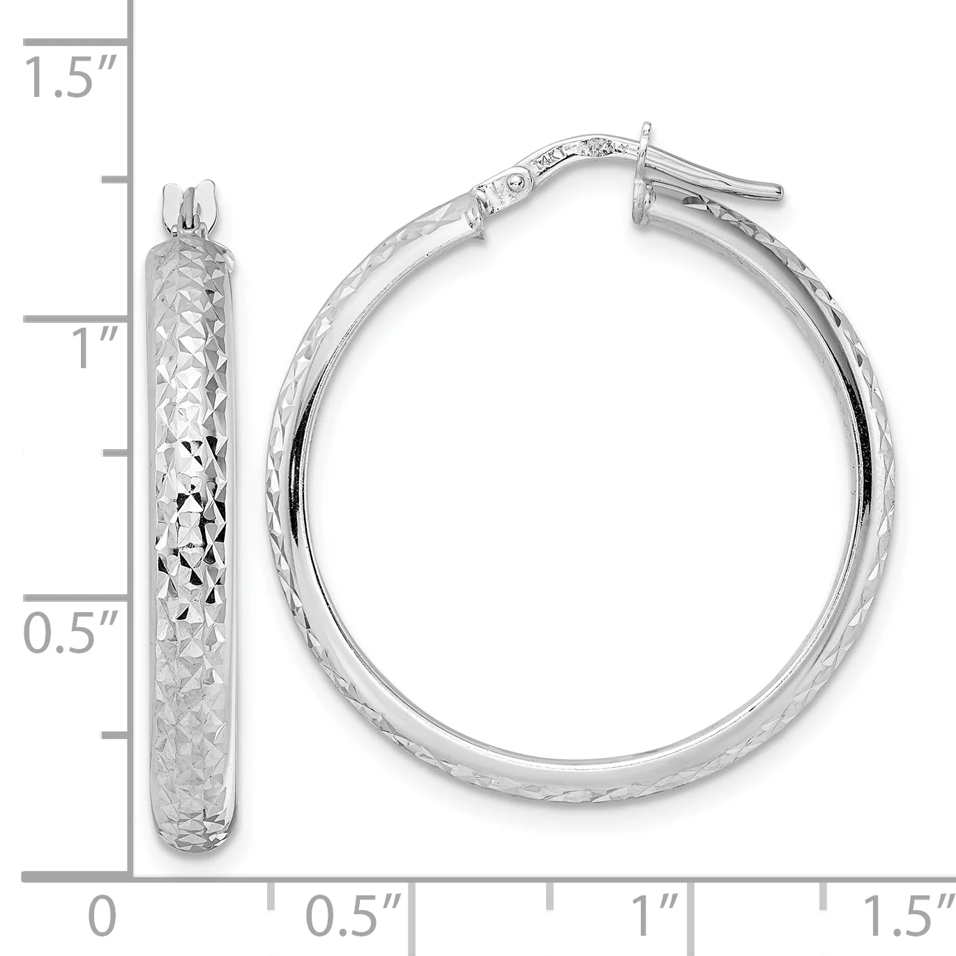 Pendientes de aro de oro blanco de 14 quilates con talla de diamante - Image 3