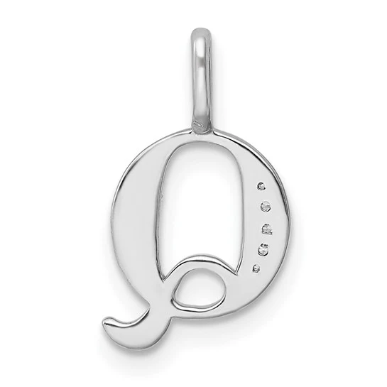 Colgante Inicial "Q" en Oro Blanco de 14k con Diamantes - Image 3