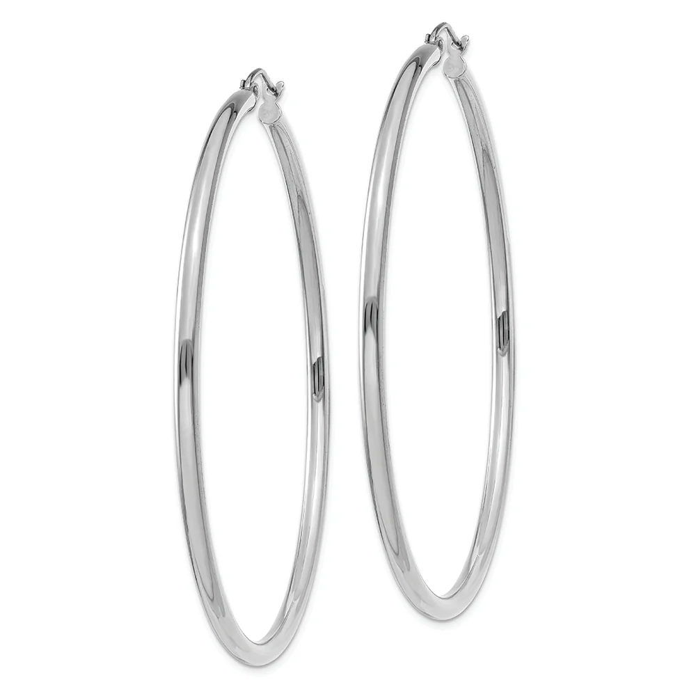 Pendientes de aro de tubo livianos de 2,5 mm pulidos en oro blanco de 14 quilates - Image 2