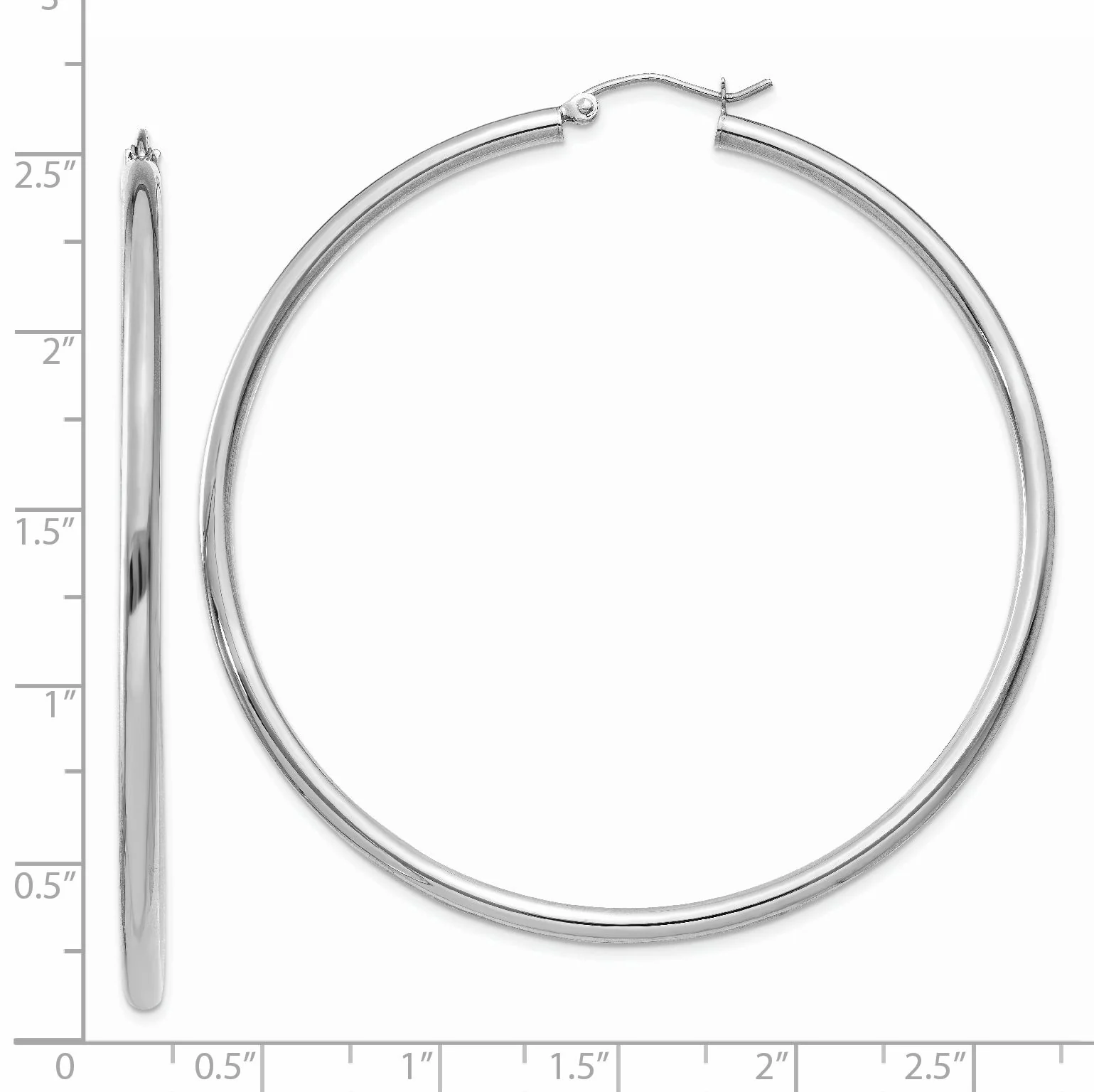 Pendientes de aro de tubo livianos de 2,5 mm pulidos en oro blanco de 14 quilates - Image 3