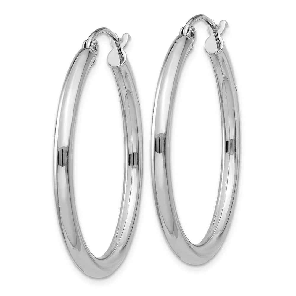 Pendientes de aro de tubo livianos de 2,5 mm pulidos en oro blanco de 14 quilates - Image 2