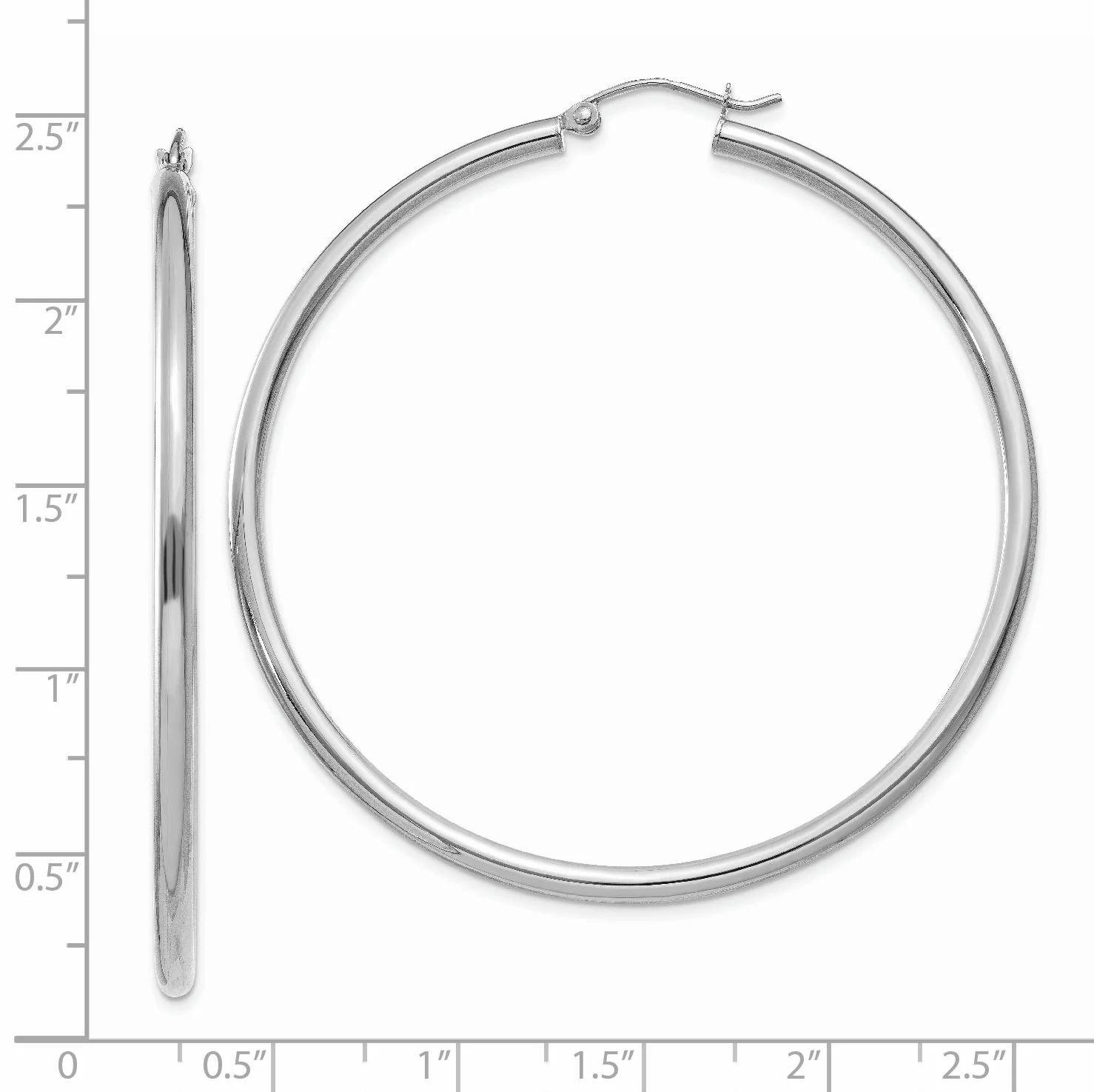 Pendientes de aro de tubo livianos de 2,5 mm pulidos en oro blanco de 14 quilates - Image 4