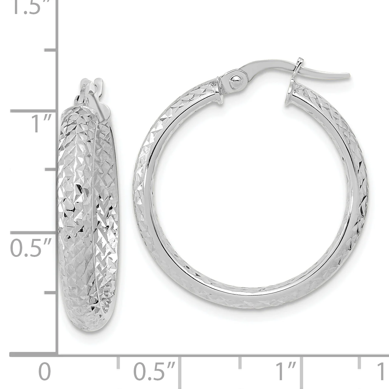 Pendientes de aro elegantes por dentro y por fuera de oro blanco de 14 quilates pulido y con talla de diamante - Image 3