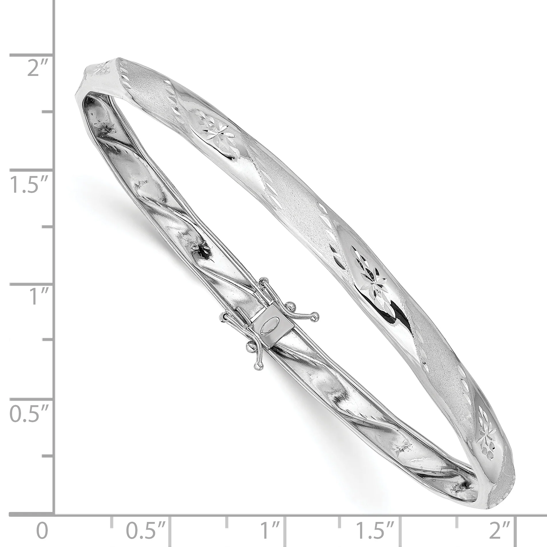 Pulsera Rígida Flexible de Oro Blanco de 14k con Acabado Satinado y Corte de Diamante - Image 3