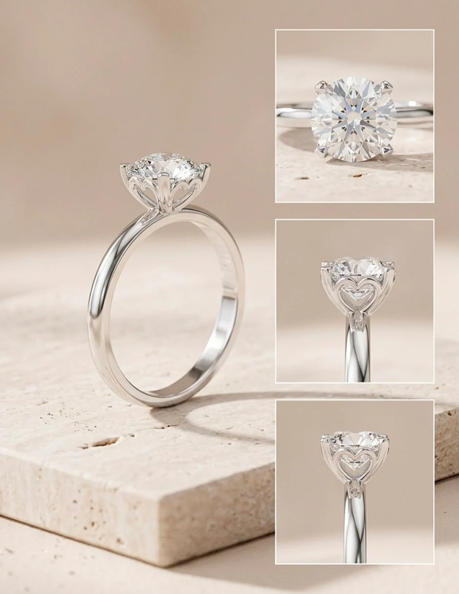 Anillo estilo solitario con diamante natural redondo 0.19 ct, color D, claridad SI1 - Image 7